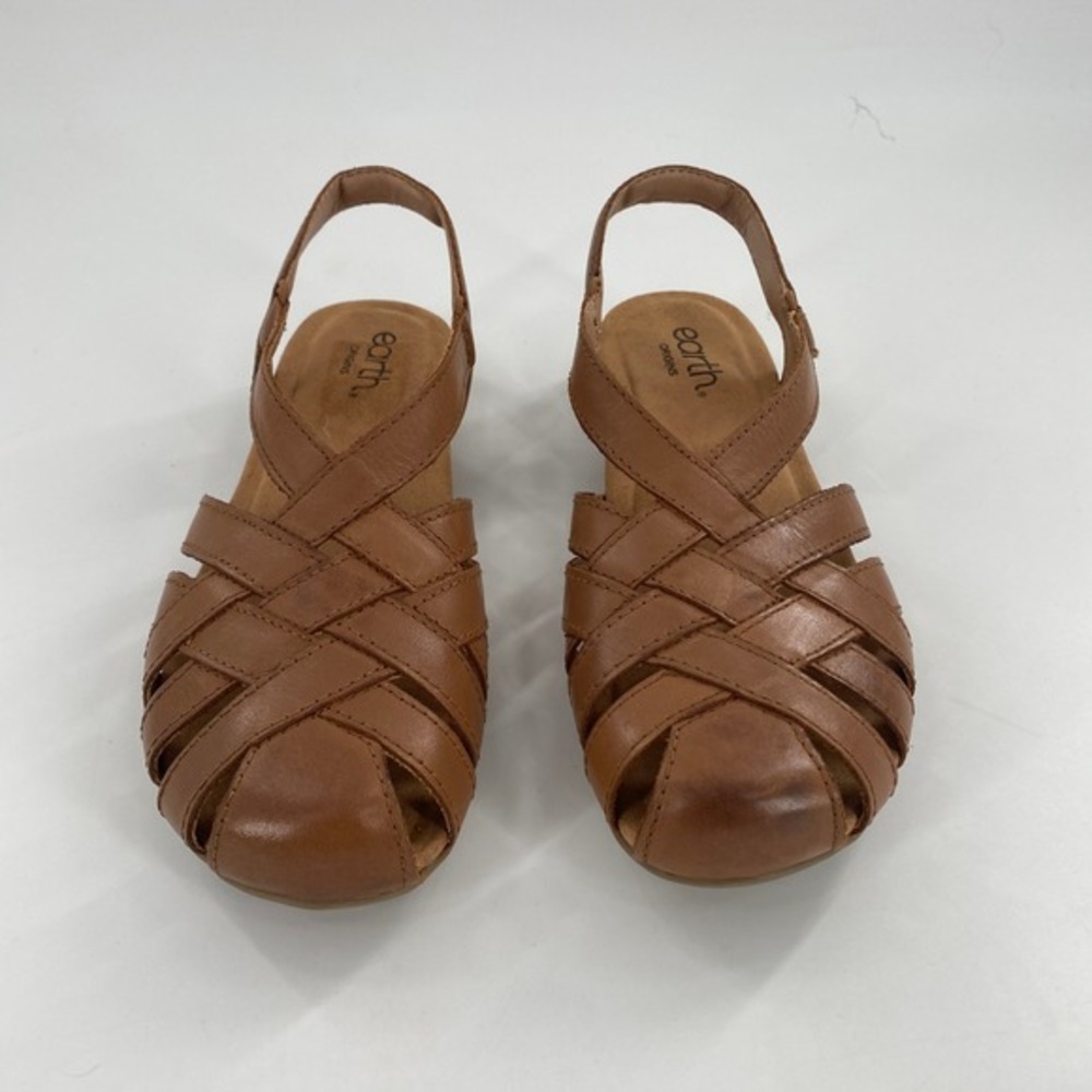 Earth Origins Berri Sandal Womens 10N Leather Brown Woven Slingback Comfort Shoe - Picture 2 of 7